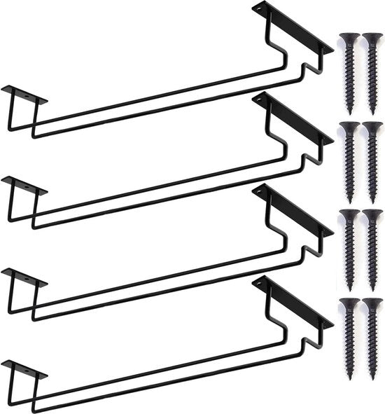 Organizzatore per bicchieri da vino - 4 pezzi - Supporto da parete per bicchieri da vino - 40 cm - Metallo - Appeso - Organizzatore per bicchieri da vino - Supporto per bicchieri da vino