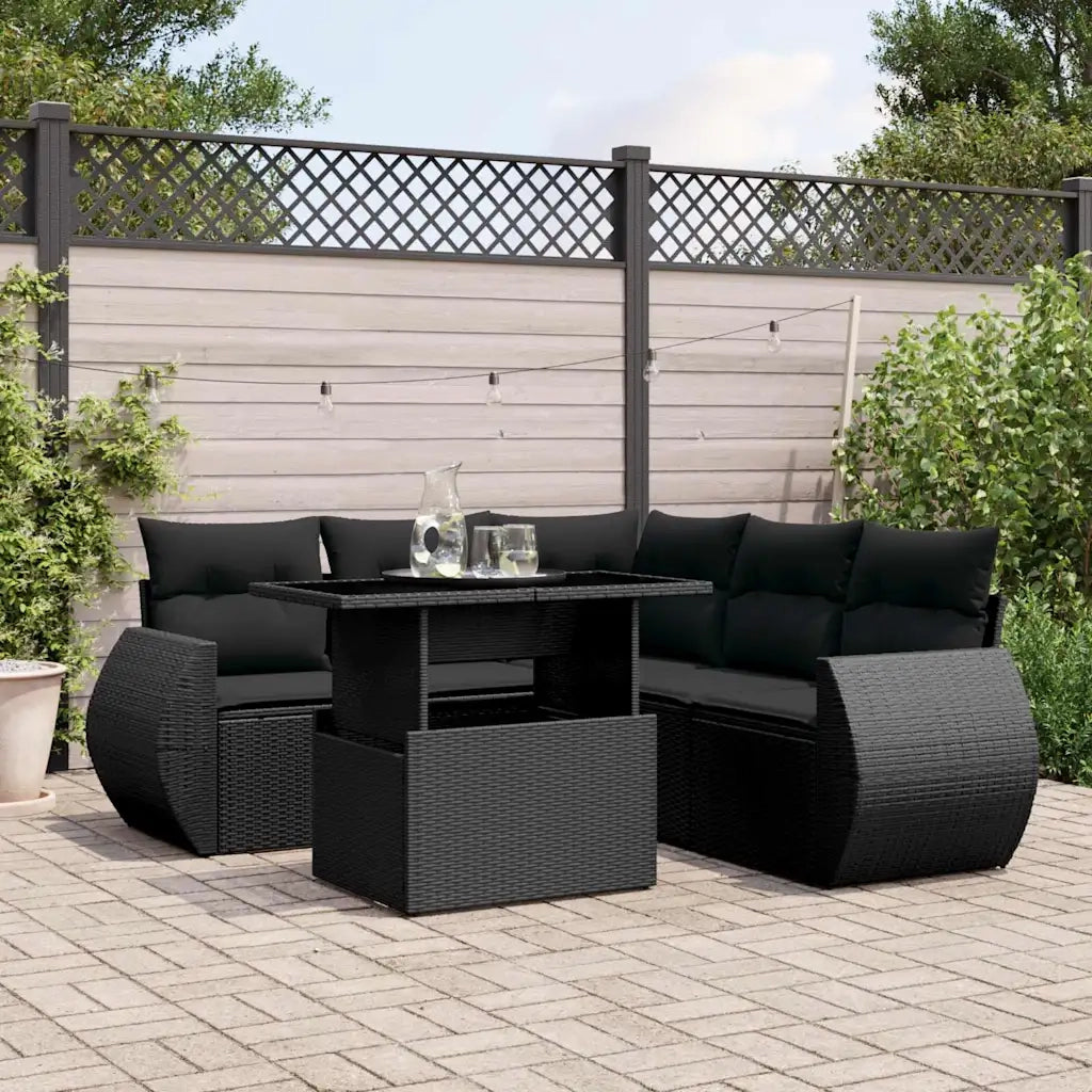 Set Divano da Giardino 6 pz con Cuscini Nero in Polyrattan 3268525
