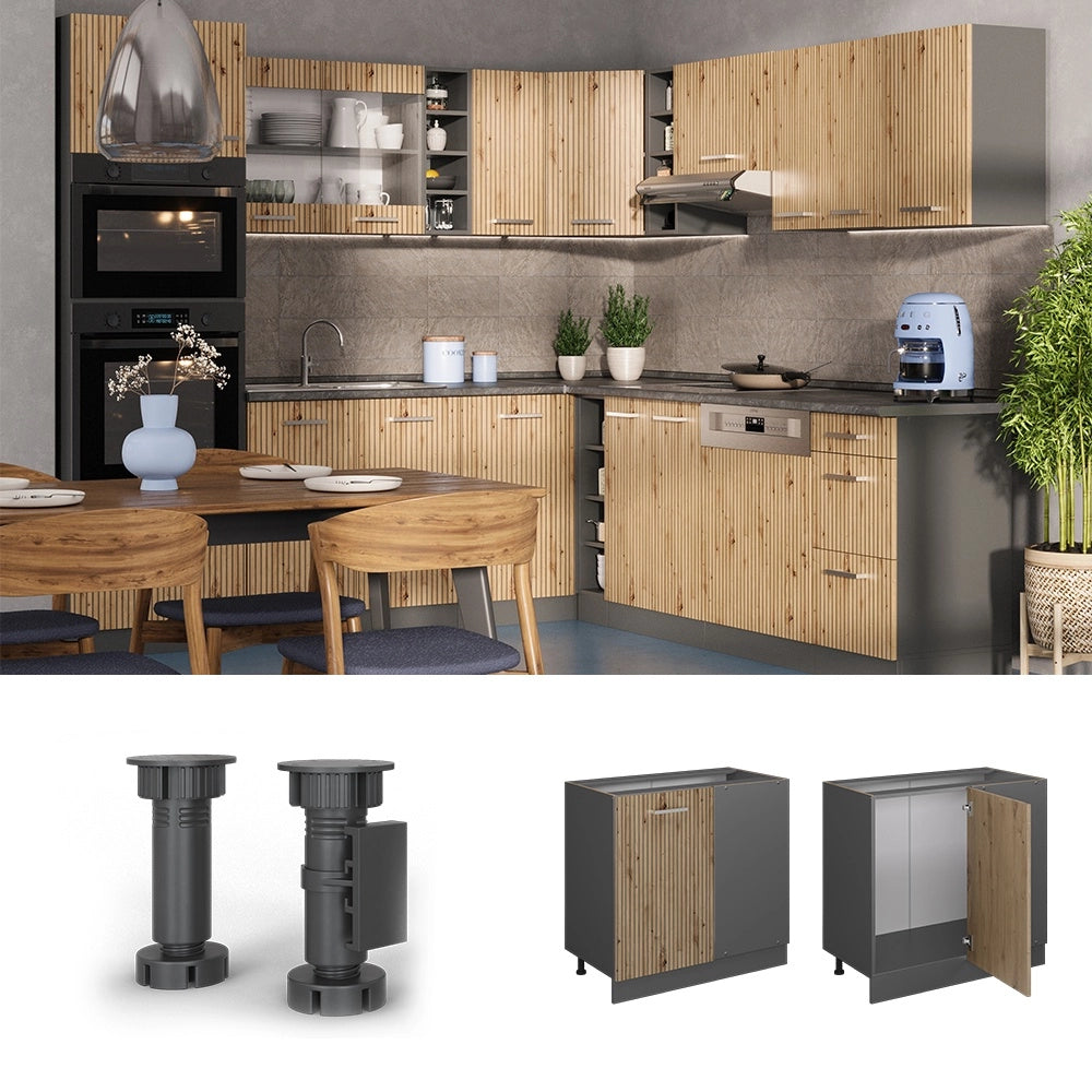Mobile ad angolo cucina R-Line Rovere artigianale/Antracite 86 cm, PL Antracite Vicco