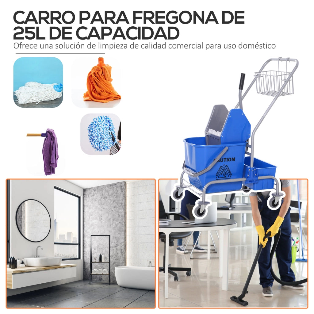Carrello per Pulizia con Secchio 25 Litri ¨C Zephmum ¨C Blu 72x49,5x95 cm