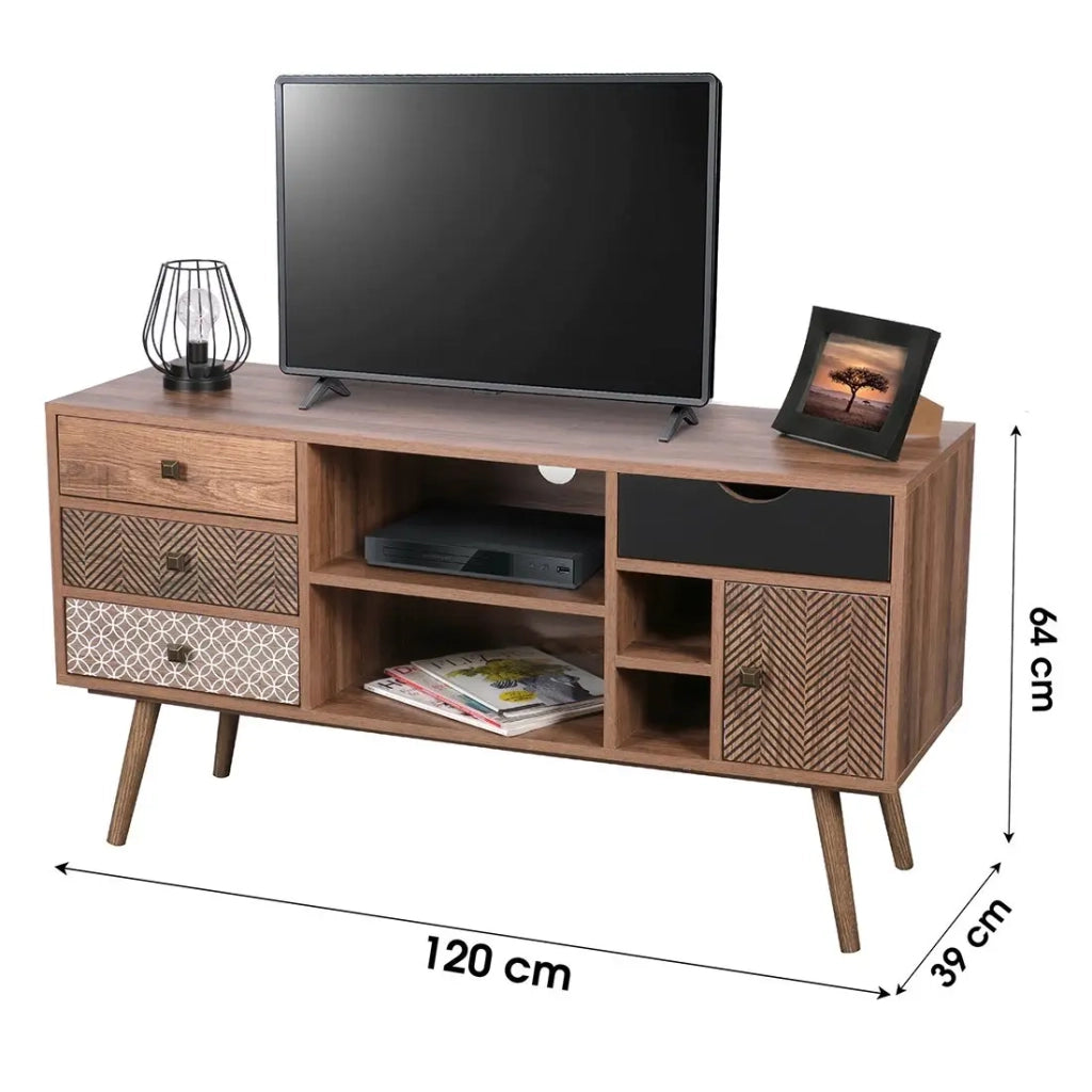 Mobile TV collezione ALTA colore quercia con 4 cassetti - Design scandinavo e pratici vani di stoccaggio