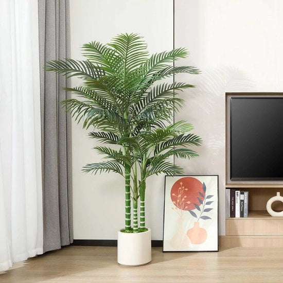Palmareccia, 180 cm, grande palma areca in vaso bianco, piante artificiali, palma per casa, soggiorno, camera da letto, ufficio, balcone, decorazione esterna