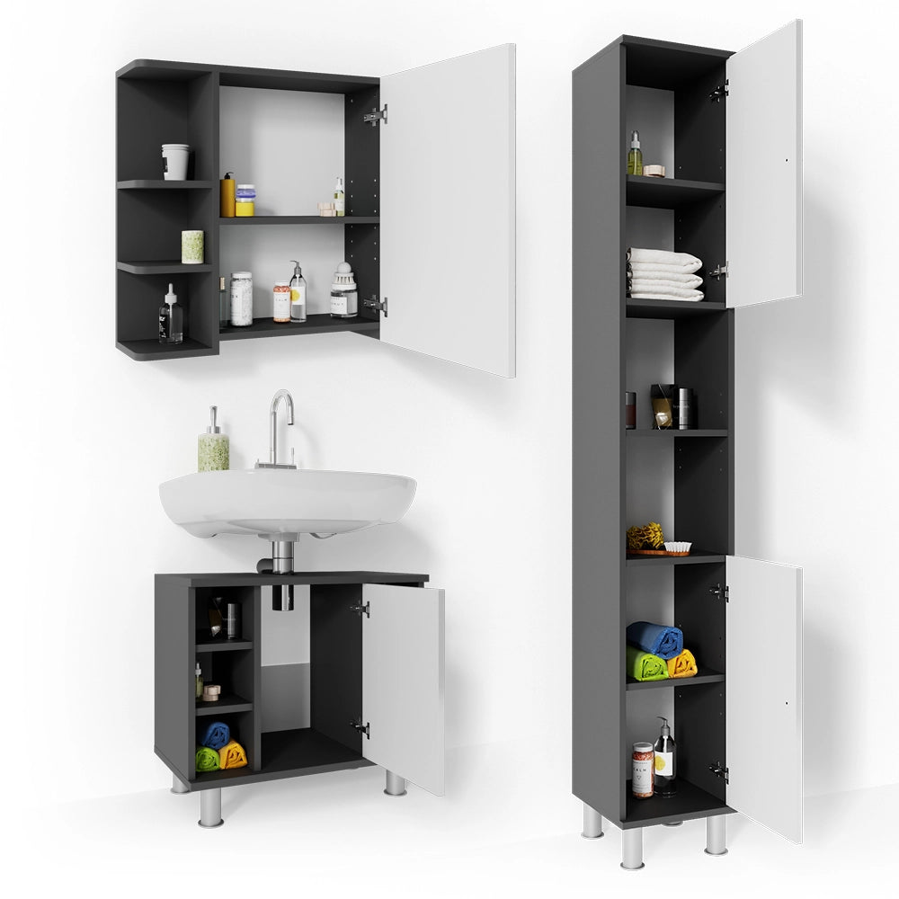Vicco Set mobili bagno Antracite 3 parti, con colonna