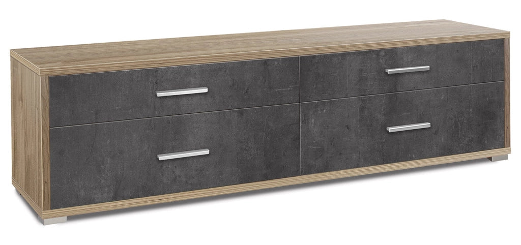 Mobile Basso 4 Cassetti 179x50x47 cm Noce Stelvio/Ossido Nero
