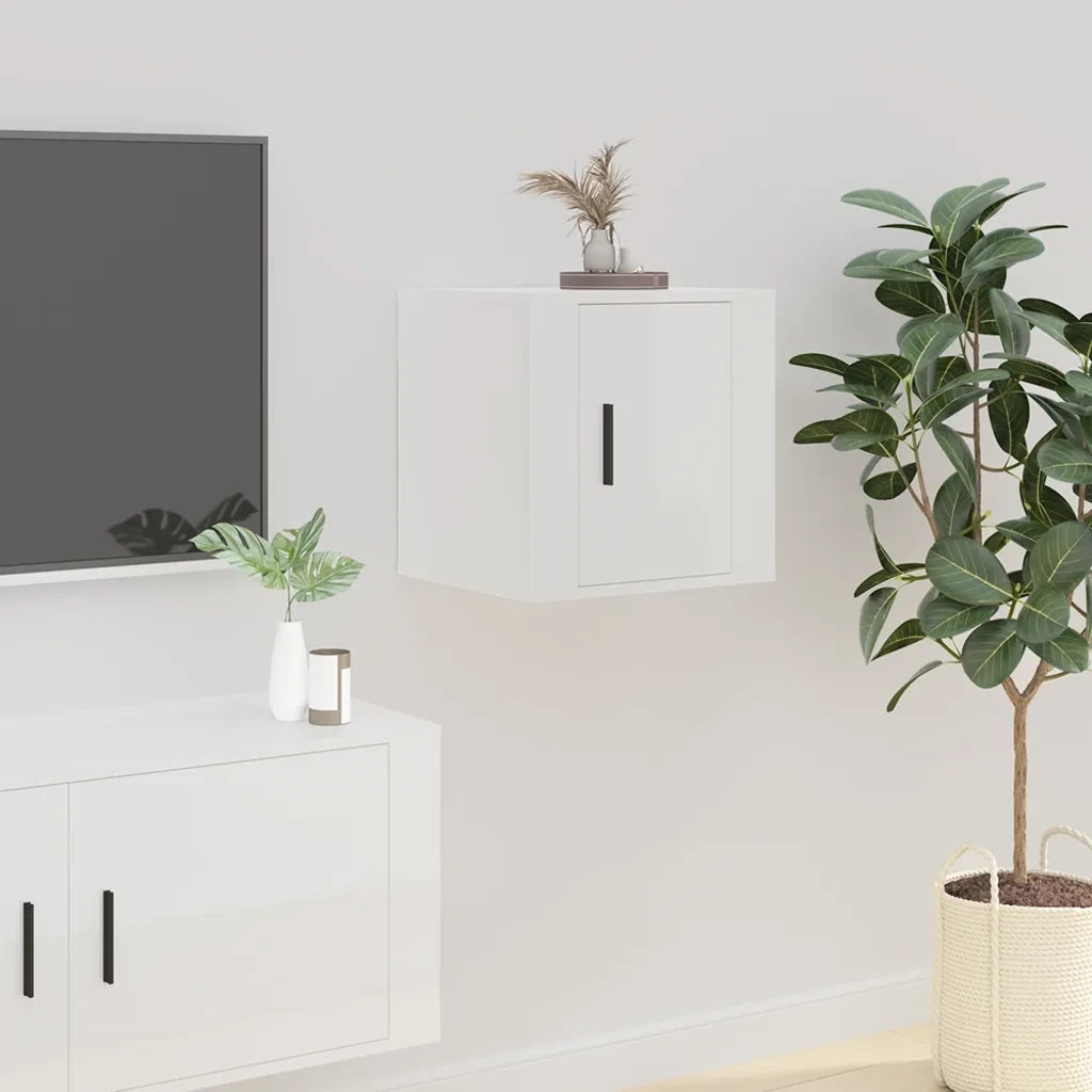 Mobile TV a Parete | Armadietto TV | Mobile Porta TV Bianco Lucido 40x34,5x40 cm