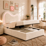 Letto imbottito per bambini con contenitore idraulico, 90x200 cm, bouclé bianco