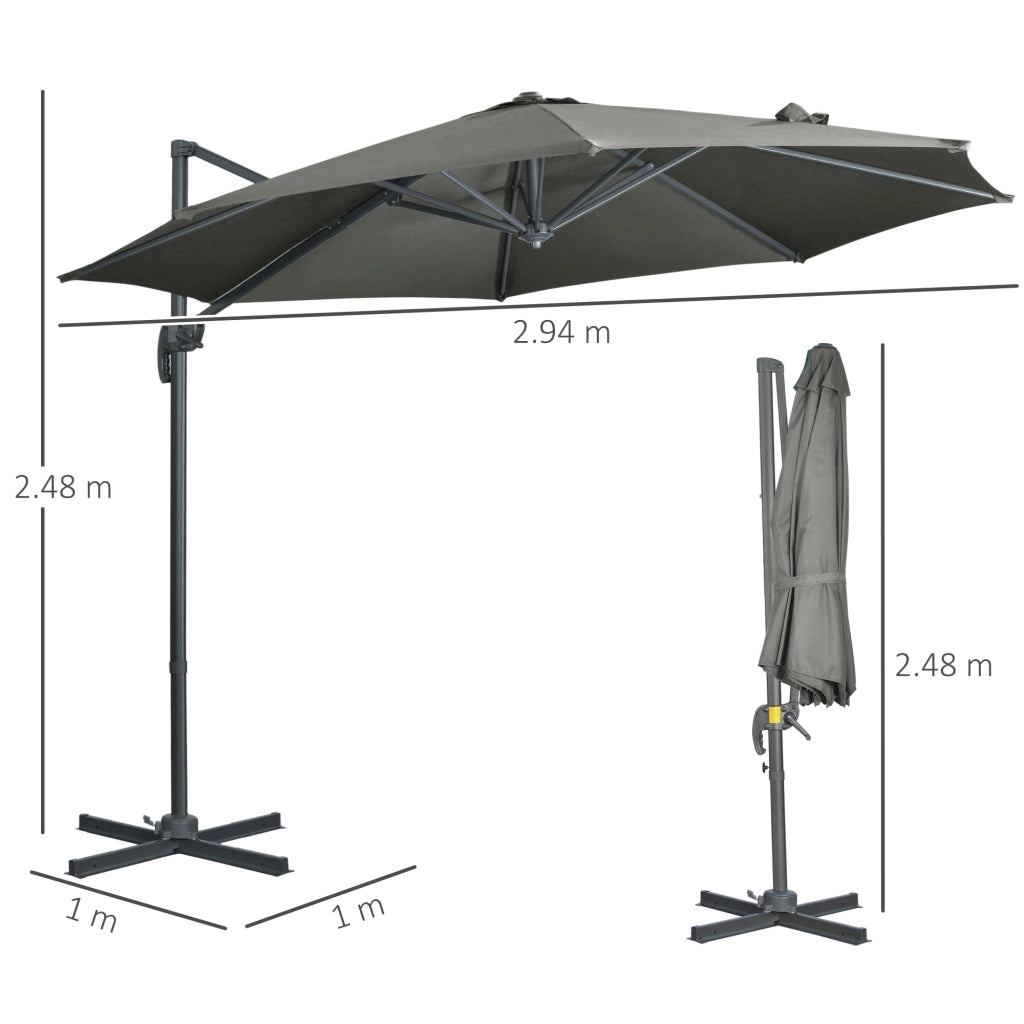 Easycomfort Ombrellone da Giardino Decentrato 3x2.5 m Girevole a 360° con Angolazione Regolabile, Grigio