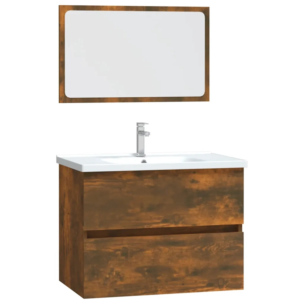 Set Mobili da Bagno 2 pz Rovere Fumo in Legno Multistrato 815735