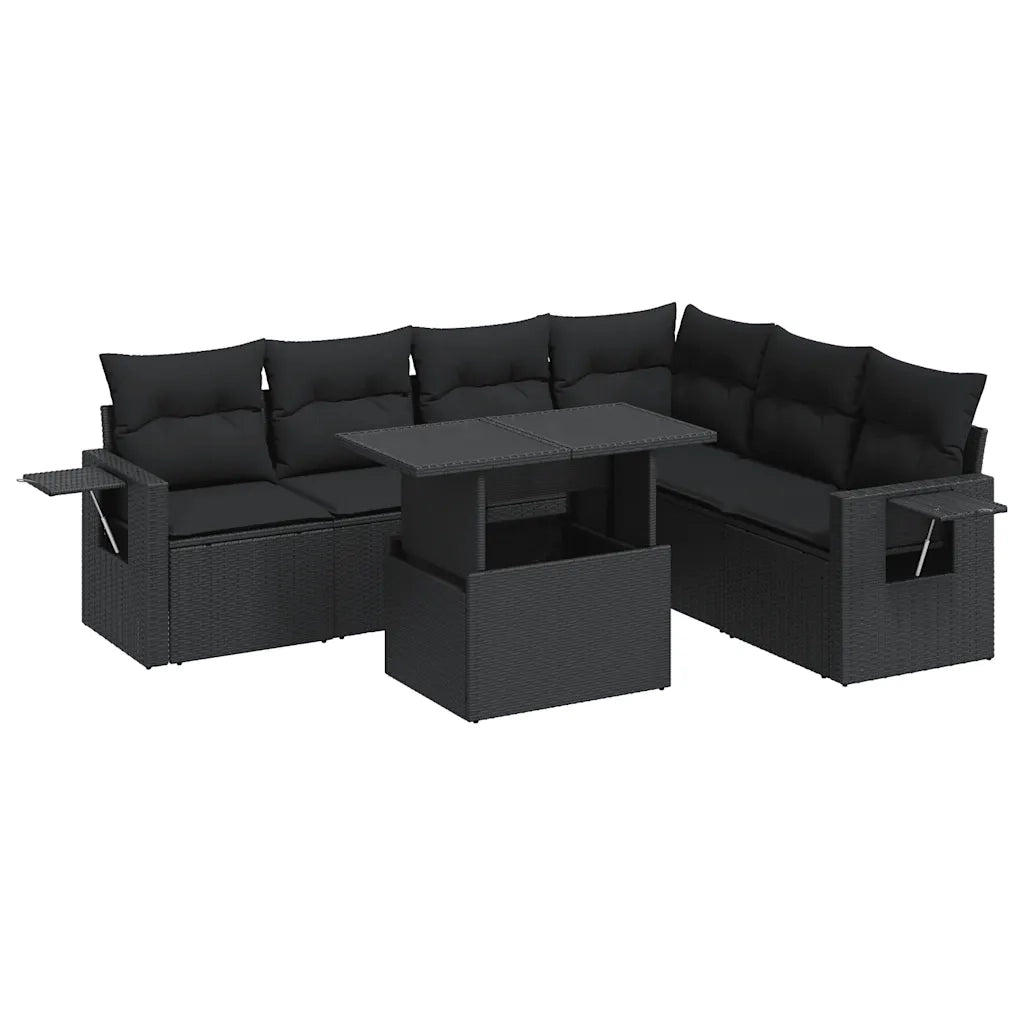 vidaXL Set Divani da Giardino con Cuscini 7pz Nero Polyrattan