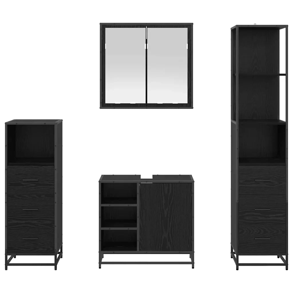 Set di mobili per il bagno 4 pcs Rovere Nero Legno multistrato 3402413