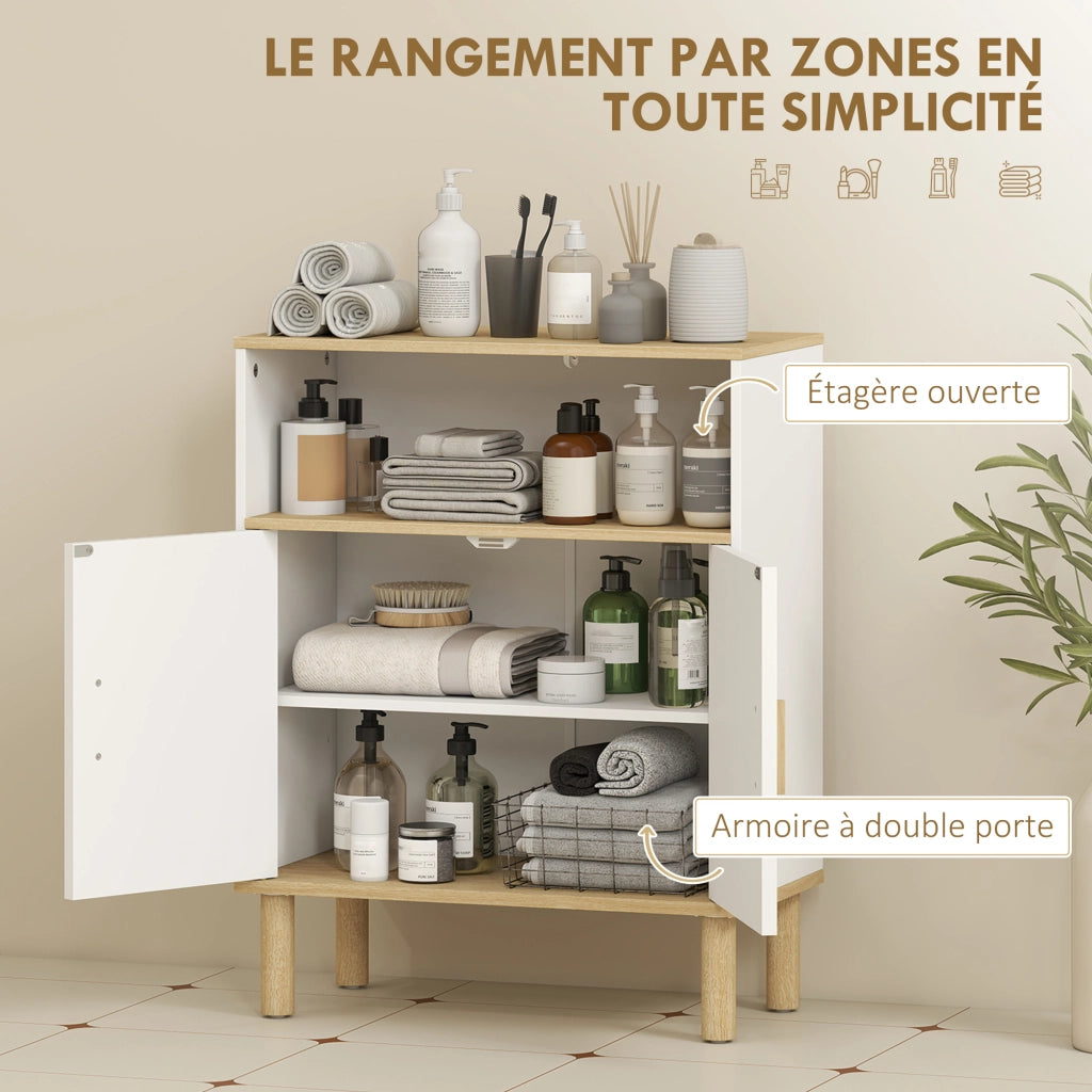 Mobiletto Bagno con 2 Porte e Ripiano Regolabile ¨C zephmum ¨C Bianco 60x29.5x76.5 cm