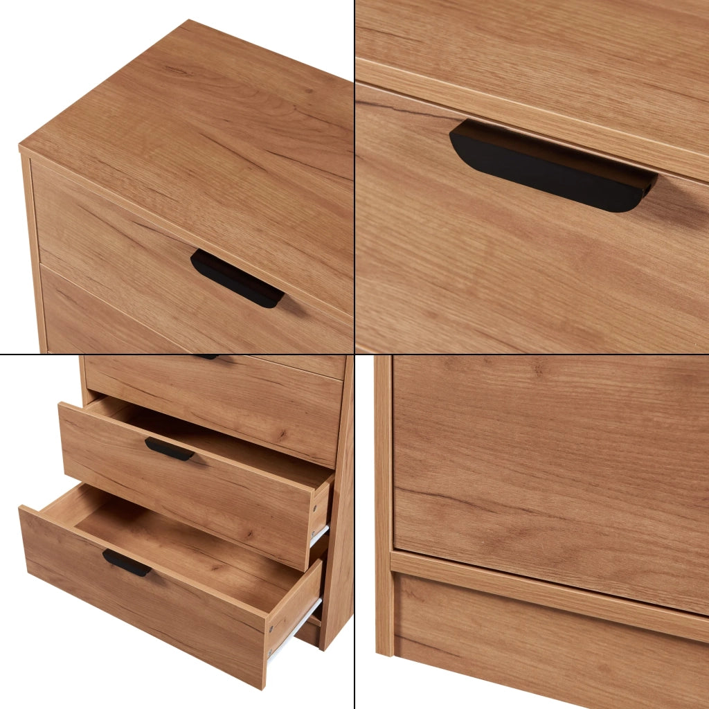 Cassettiera pratico mobile contenitore per ingresso soggiorno camera da letto MDF 90 x 70 x 40 cm effetto rovere 03_0009317