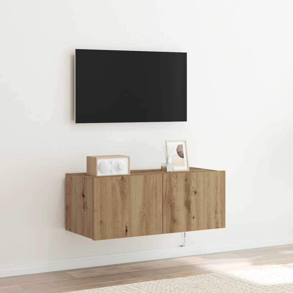 Cabinet da muro per TV  con luci LED Rovere artigianale 80x35x31 cm