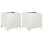 2 pz Fioriere | Cassetta per fiori | Vaso da Giardino Bianche 40x40x40 cm in Acciaio