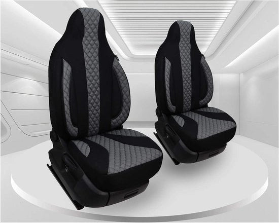 Set di protezioni per sedile - Copertura per sedili anteriori - Protezione interno auto - Fatta su misura - Set da 2 - Nero/Grigio