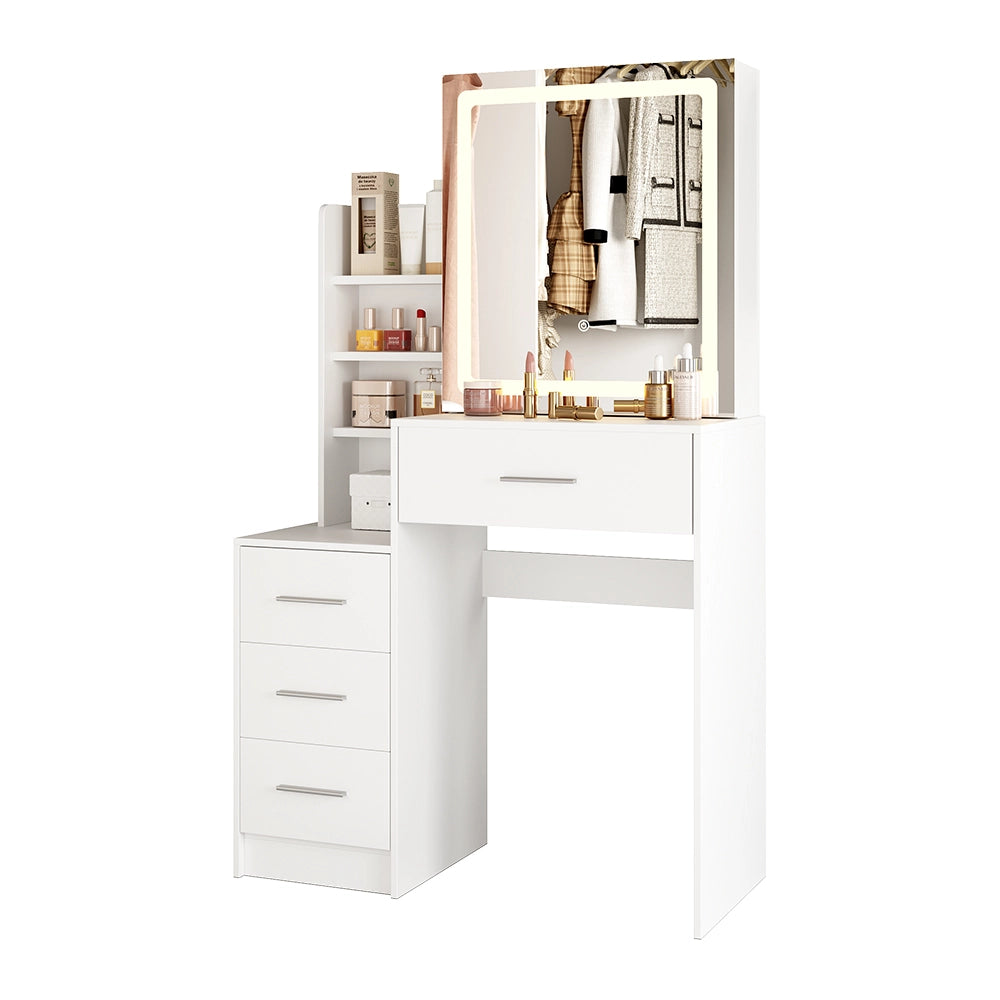 Vicco Tavolo da toilette Bianco 80 cm con specchio a LED