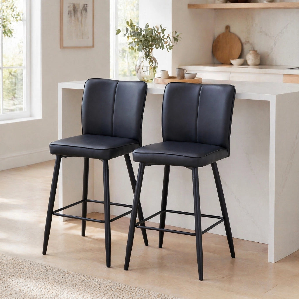 SET 2 SGABELLI BAR CON SCHIENALE 54x49,5x53 cm Neri in PU e Metallo