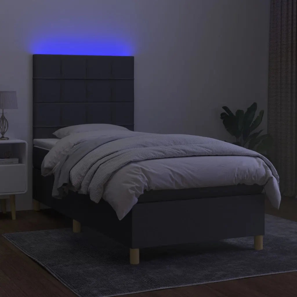 Letto a Molle Materasso e LED Grigio Scuro 90x200 cm in Tessuto 3135406