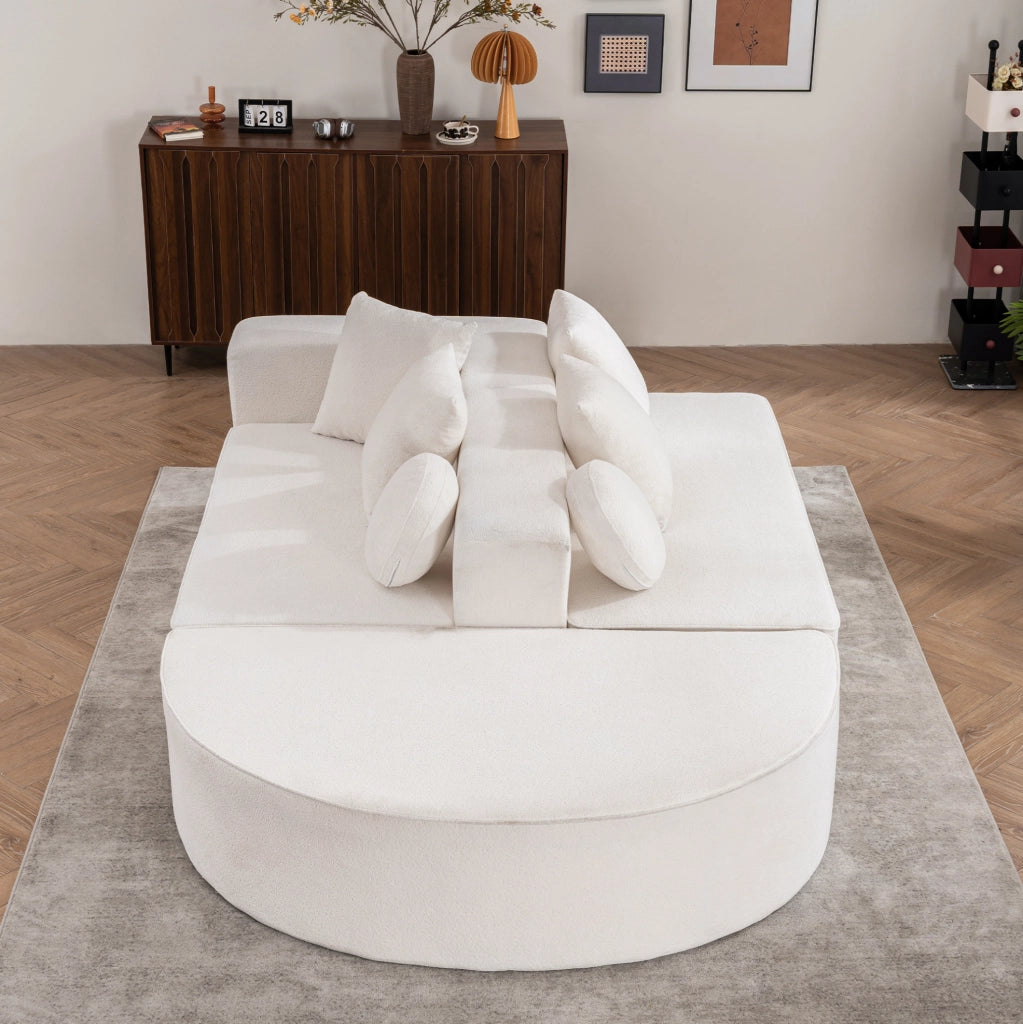 Divano modulare trasformabile in ciniglia bianca 263x171 cm