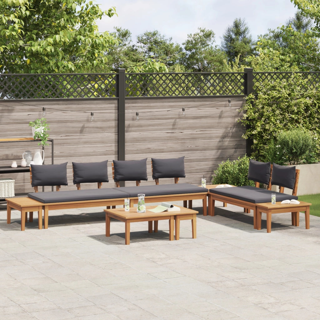 Set Panchina da Giardino  da 5 Pezzi con Cuscini in Legno Massiccio Teak