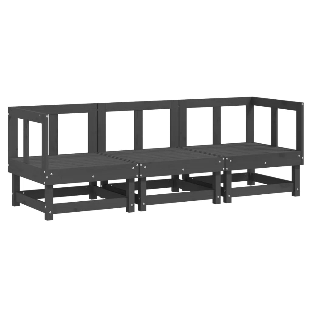 Set Salotto da Giardino 3 pz Grigio in Legno Massello di Pino