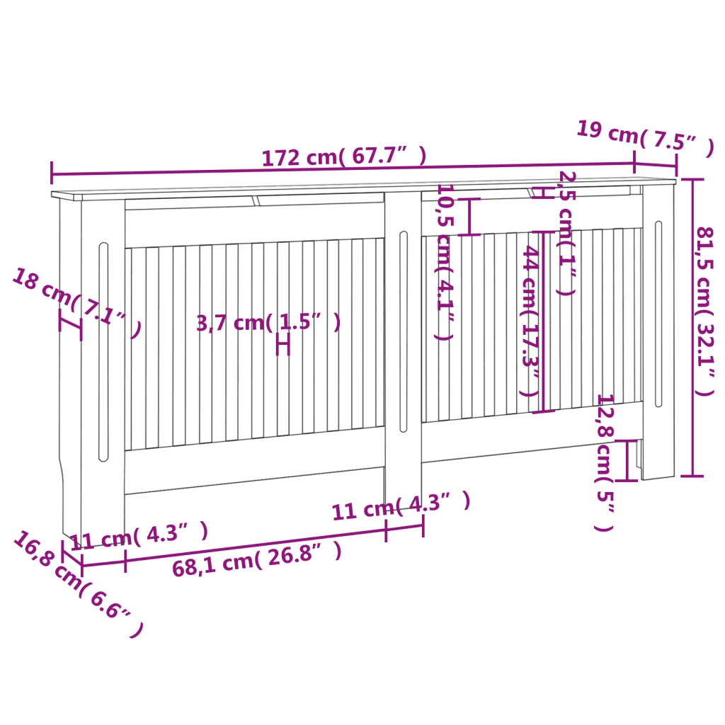 Copritermosifoni 2 pz in MDF 172 cm Bianchi 276005