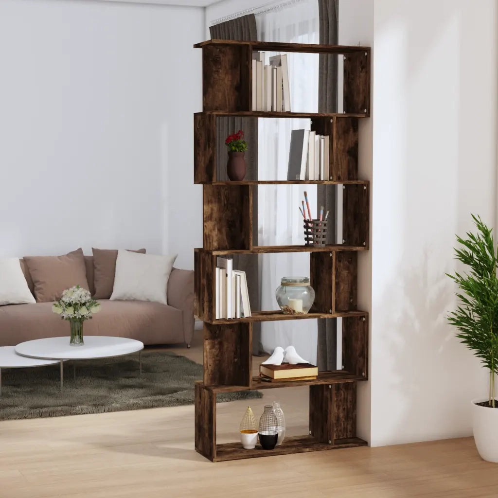 Libreria Divisorio-Scaffale per Libri-Mobile di Stoccaggio Rovere Fumo 80x24x192cm in Legno Ingegnerizzato