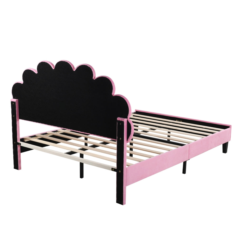 Letto matrimoniale imbottito 140x200 cm; testiera floreale; velluto rosa (Senza materasso)