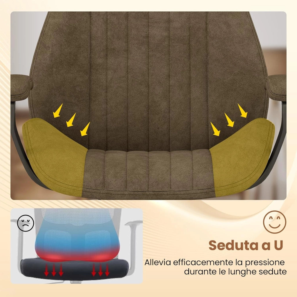 Sedia da Ufficio, Sedia Girevole per Scrivania con Ruote, Braccioli Imbottiti, Poltrona Direzionale Ergonomica Regolabile in Altezza, Portata 150 kg