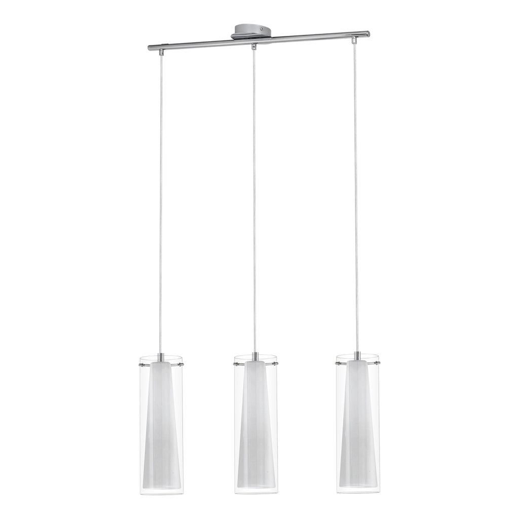 Lampadario A Sospensione Contemporaneo Pinto Acciaio Cromo Vetro 3 Luci E27