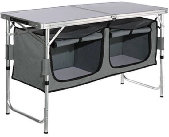 Tavolo da Campeggio - Opzioni per Campeggiare - Opzionale - Inclinabile - 2 Comparti di Stoccaggio - fino a 136 KG - 120 cm x 47 cm x 70 cm