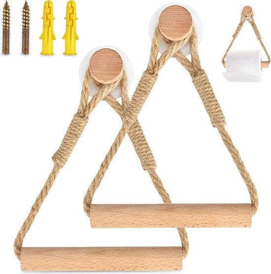 Sostegni per carta igienica da parete con adesivo a secco in legno - Anelli per asciugamano rustici per bagno e cucina