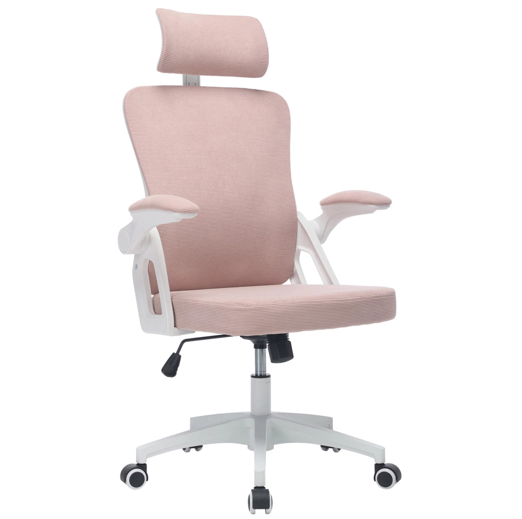 Sedia da ufficio ergonomica rosa con schienale in rete e braccioli regolabili