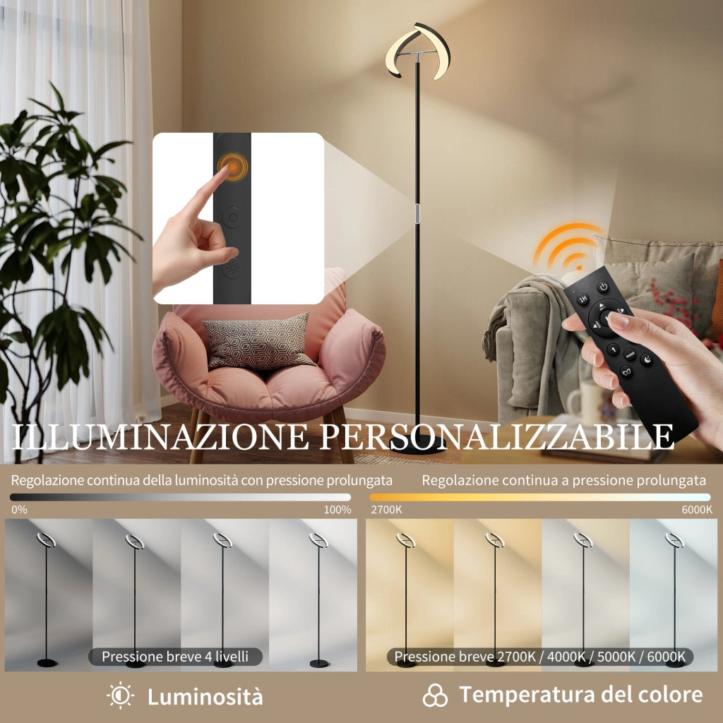 Lampada da Terra Dimmerabile con Telecomando e Doppia Testa Girevole ¨C Minimal ¨C Nero