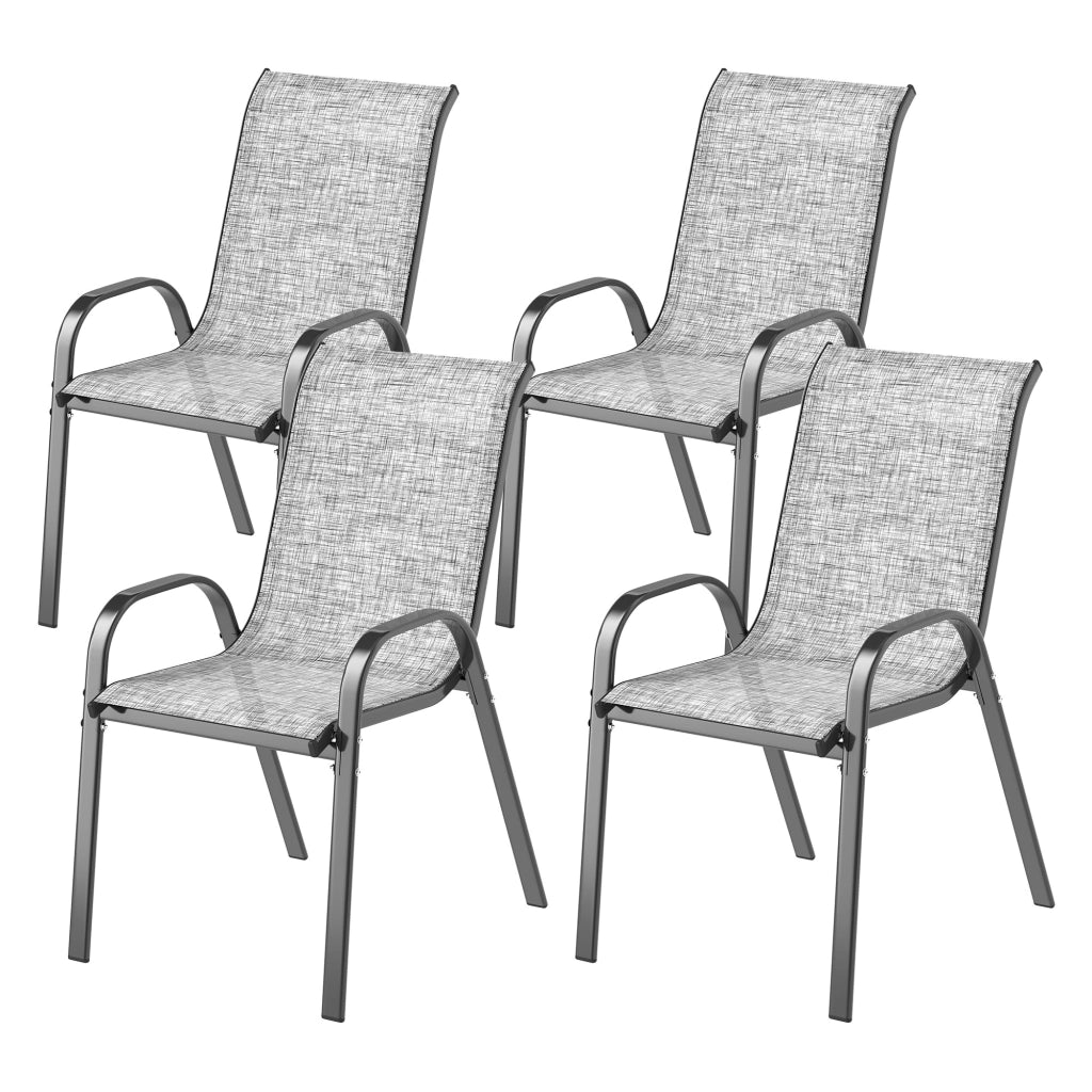 Sedie da Giardino Impilabili con Braccioli ¨C Zephmum ¨C Grigio, Tessuto, Acciaio, 54x71x93 cm