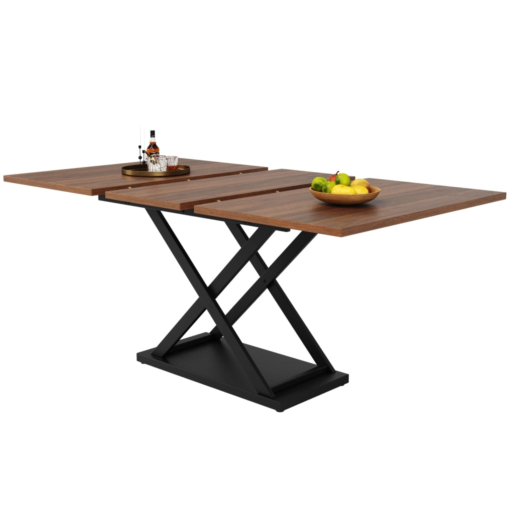 Tavolo da pranzo allungabile con gambe incrociate in metallo, per cucina e soggiorno, noce, 120 × 80 × 75 cm