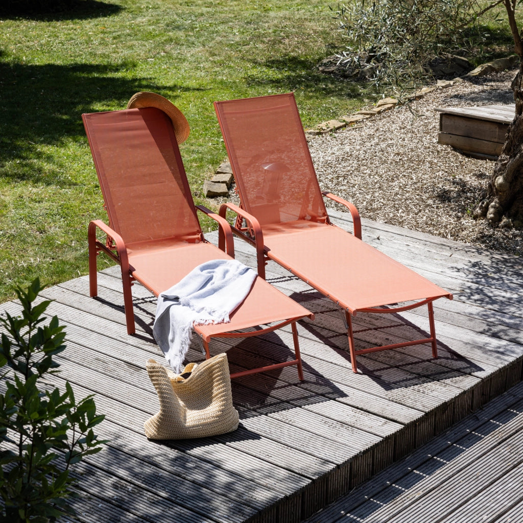 Set di 2 lettini SARDINIA in textilene terracotta - struttura in terracotta