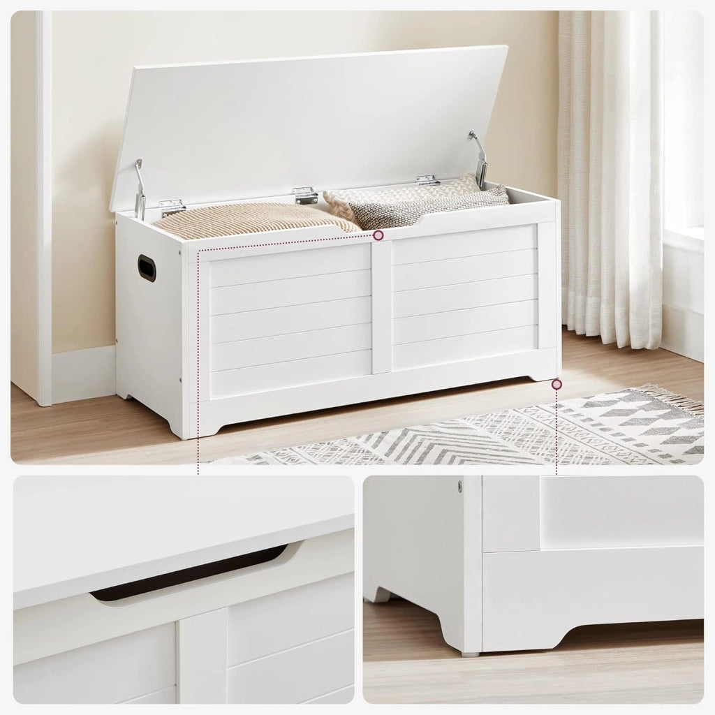 VASAGLE Cassapanca, Panca Portaoggetti, Pouf Organizzatore con 2 Cerniere di Sicurezza, Scarpiera, 40 x 100 x 46 cm, Corridoio, Camera da Letto, Soggiorno, Bianco Nuvola LSB061T10
