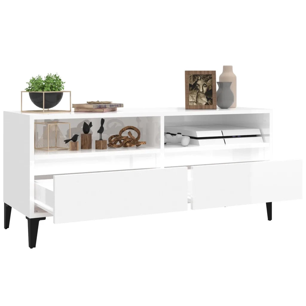 Mobile TV | Armadietto TV | Mobile Porta TV Bianco Lucido 100x34,5x44,5cm Legno Multistrato