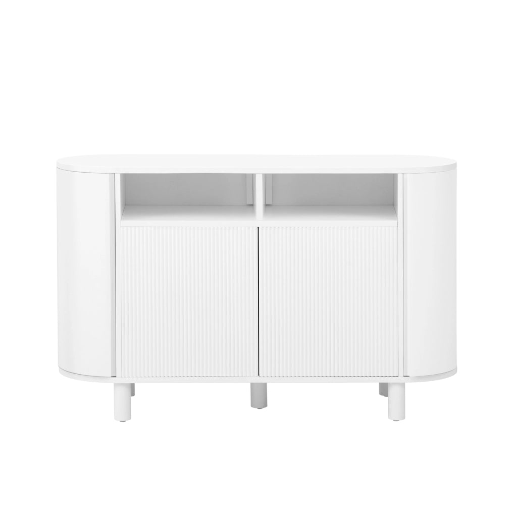 Sideboard 120x38x77 cm con vano ad arco e ripiani regolabili in MDF bianco