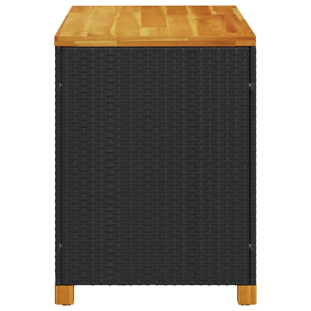 Contenitore Giardino-Cassapanche da esterno Nero 110x55x63cm Polyrattan e Legno Acacia