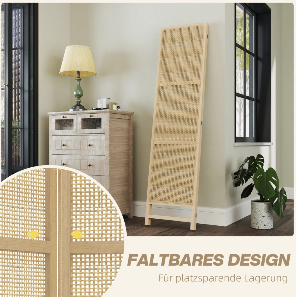 Paravento pieghevole a 3 pannelli in rattan 135 x 180 cm