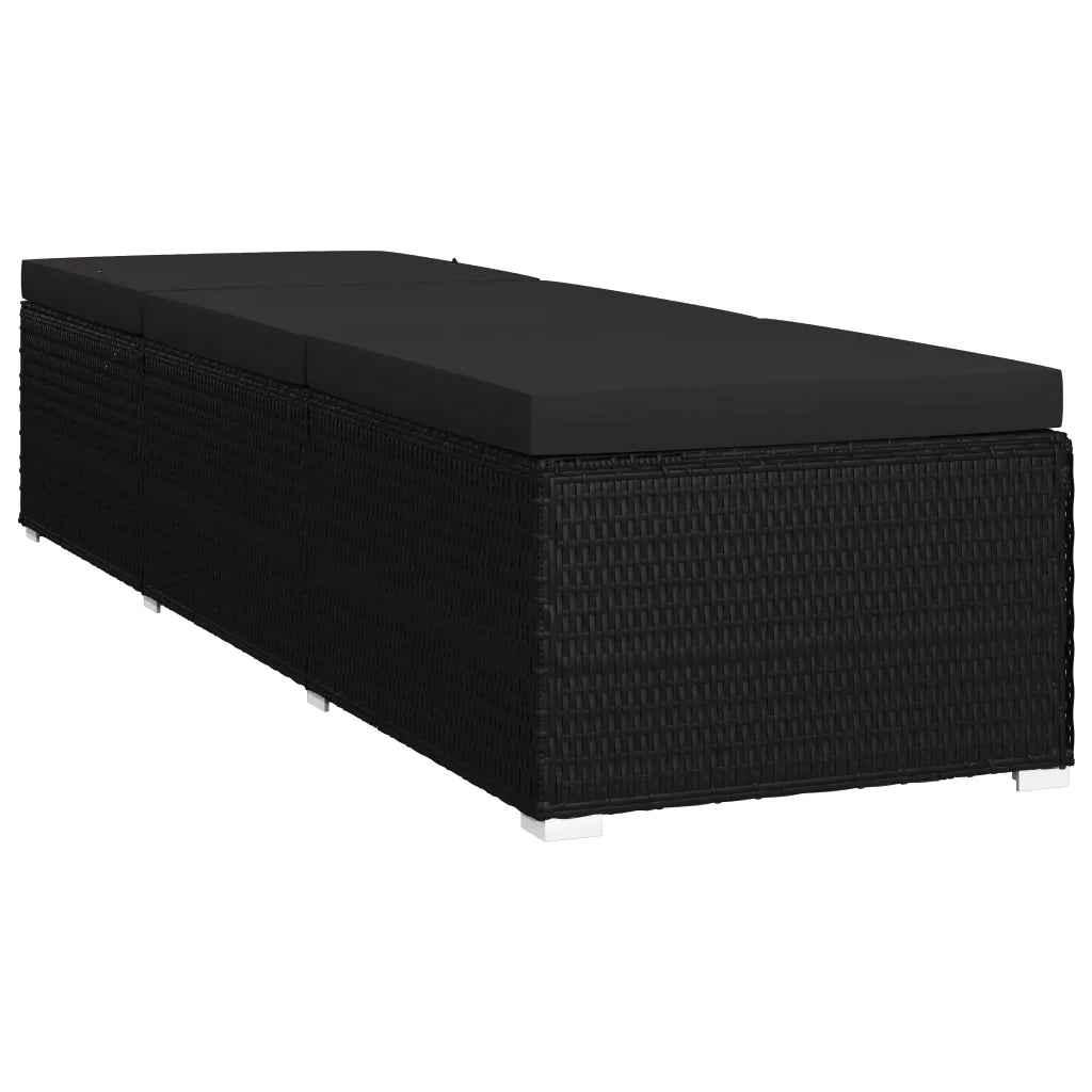 Lettino Prendisole con Cuscino in Polyrattan Nero 46221