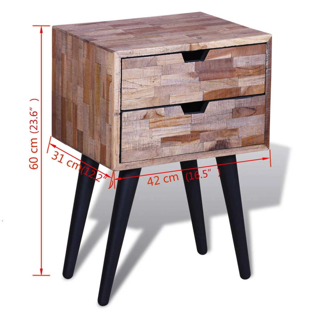 Comodino comodino cassettiera mobile da camera da letto con 2 cassetti legno di teak riciclato 1402126