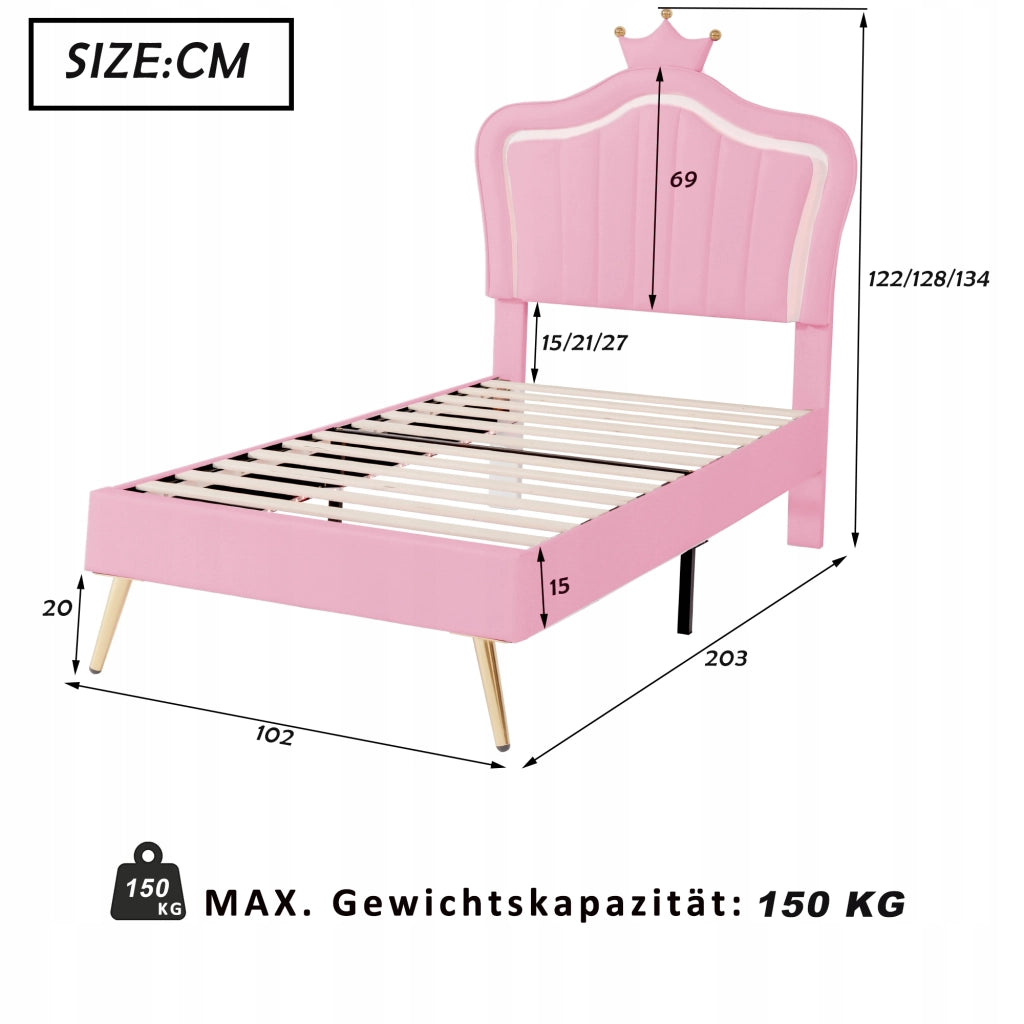 Letto per bambini 90x200 - Xylo - Rosa con LED