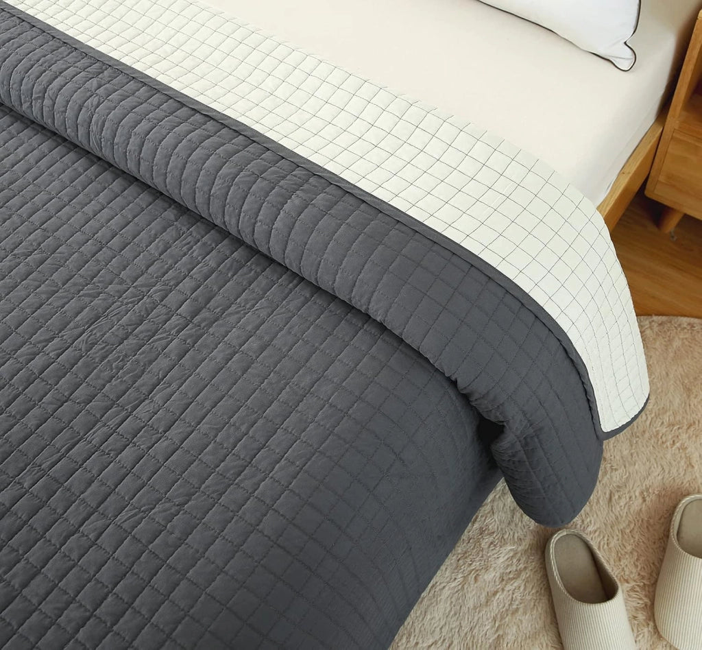 Trapuntino Matrimoniale Trapunta Singolo Copriletto Trapuntato Double Face Reversibile Moderno Grigio+Beige 240x260 cm 2 Pezzi