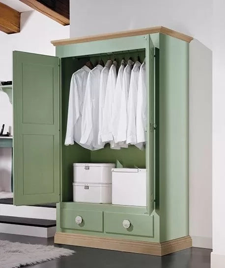 Armadio 2 porte in legno verde e miele shabby 127x60x200 (2204) - Mobili 2G