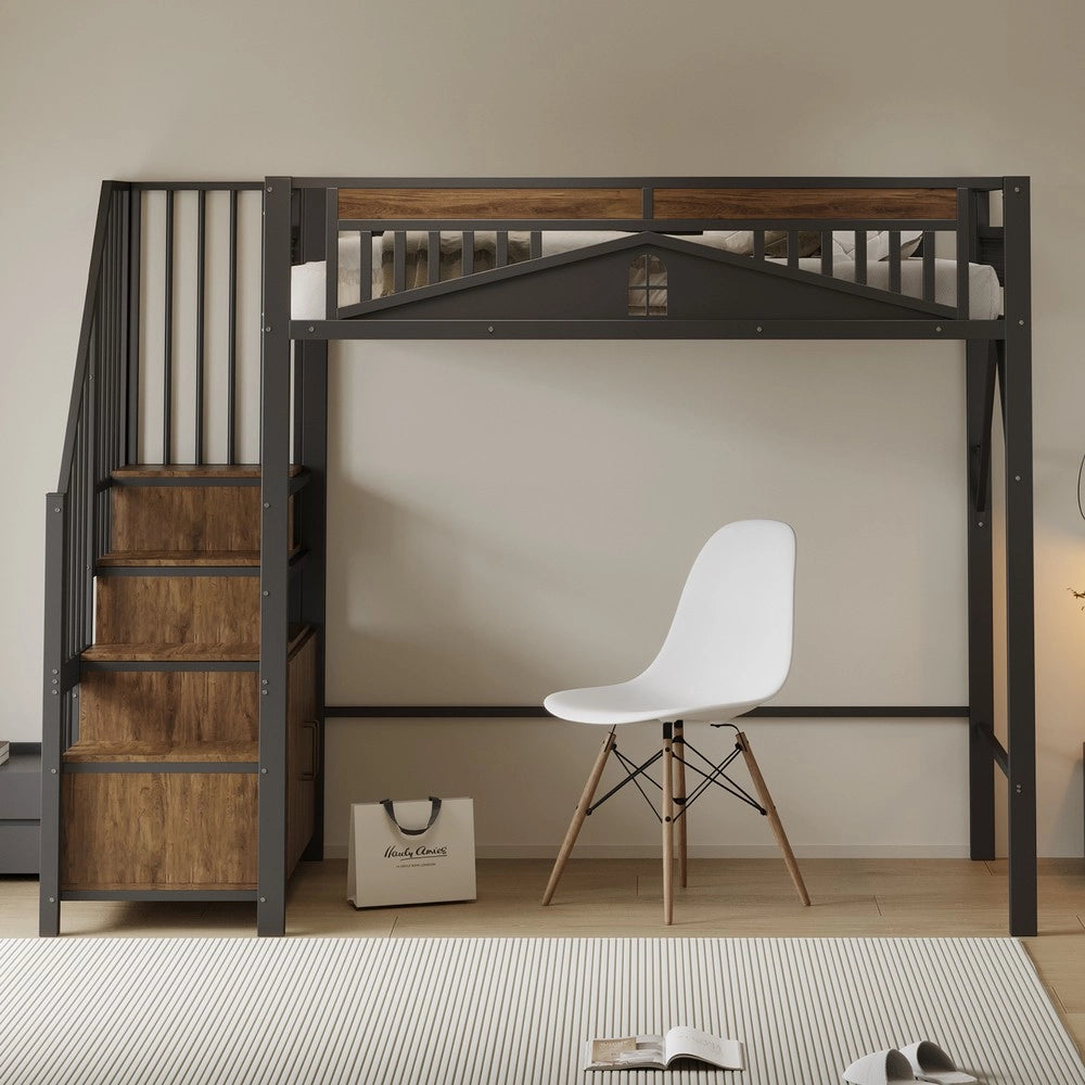 Letto a Soppalco in Metallo ¨C MINIMAL ¨C Nero 90x200