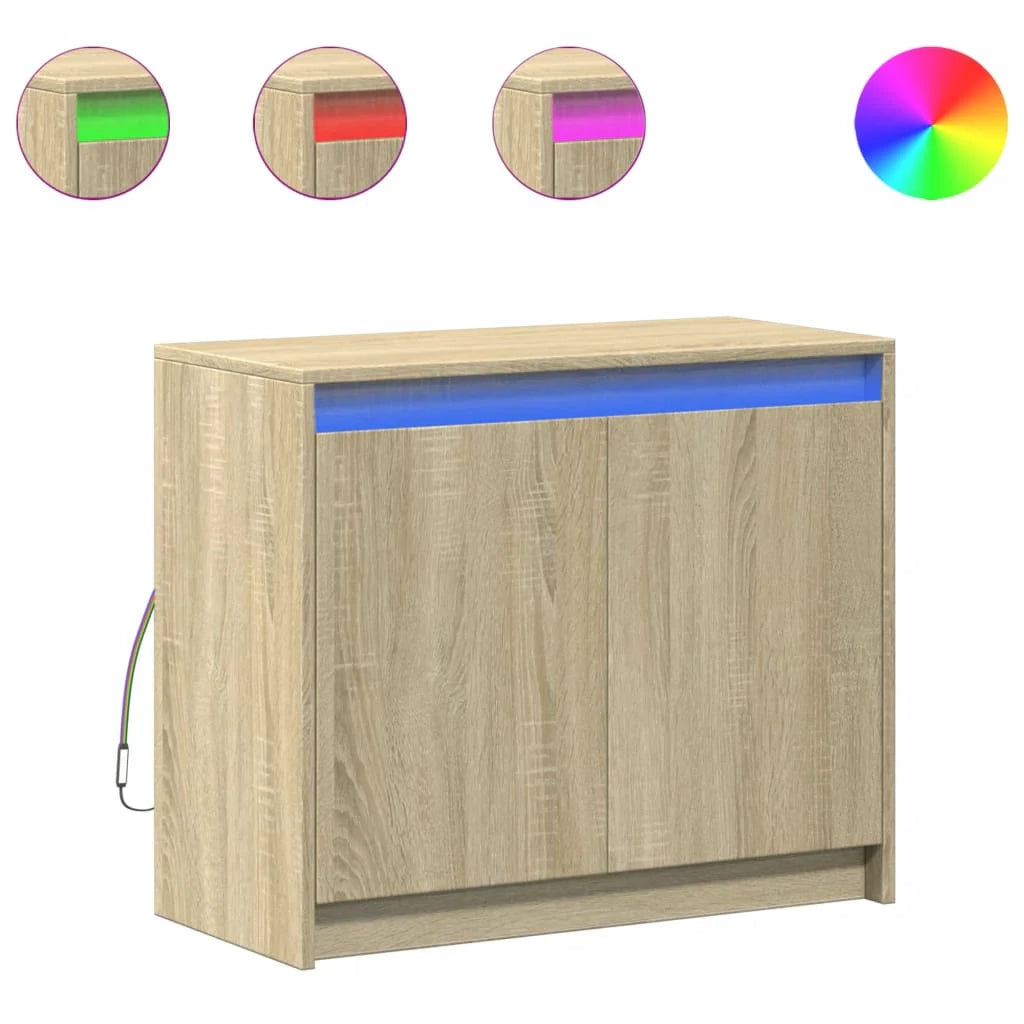 Buffet credenza cassettiera armadio mobile contenitore organizer per cucina soggiorno salotto con illuminazione a LED rovere Sonoma 72 x 34 x 61 cm legno ingegnerizzato marrone 02_0029798