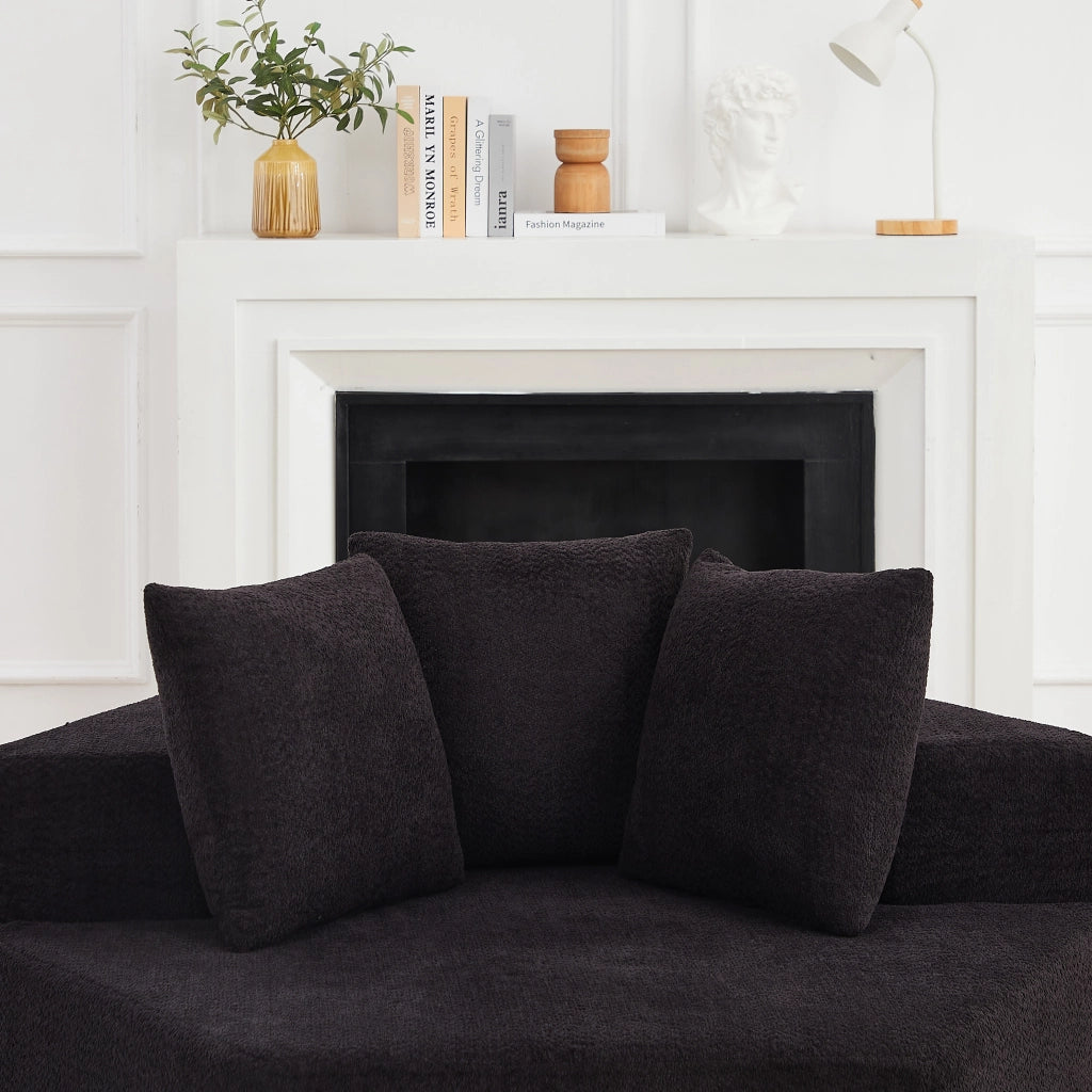 Fauteuil modulare esagonale con 3 cuscini e imbottitura in schiuma e molle per composizioni versatili in ciniglia nero